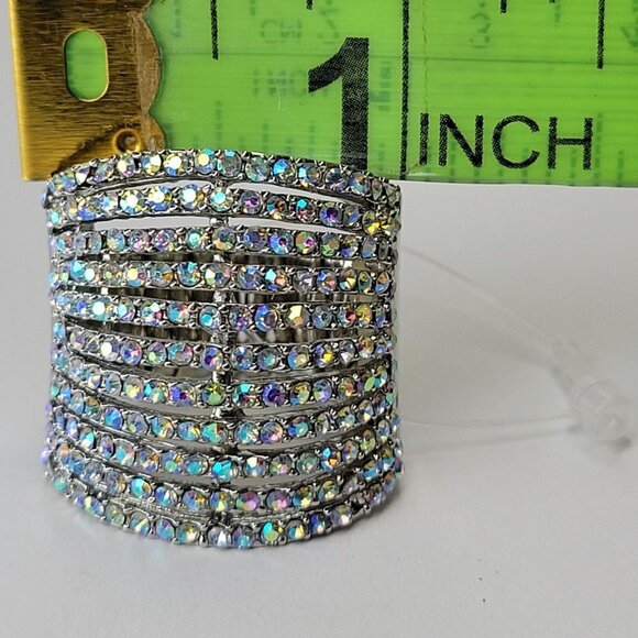 Rhinestone Ring Stretch Adjustable Ring with Aurora Borealis Rhinestones - Picture 14 of 16